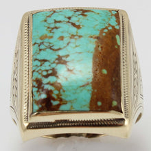 Load image into Gallery viewer, Antique 1920&#39;s Art Deco VERY RARE Natural #8 Mine Nevada Turquoise 10k Solid Yellow Gold Men&#39;s Ring