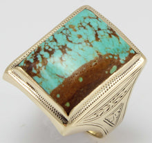 Load image into Gallery viewer, Antique 1920&#39;s Art Deco VERY RARE Natural #8 Mine Nevada Turquoise 10k Solid Yellow Gold Men&#39;s Ring