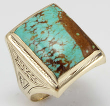 Load image into Gallery viewer, Antique 1920&#39;s Art Deco VERY RARE Natural #8 Mine Nevada Turquoise 10k Solid Yellow Gold Men&#39;s Ring