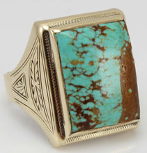 Load image into Gallery viewer, Antique 1920&#39;s Art Deco VERY RARE Natural #8 Mine Nevada Turquoise 10k Solid Yellow Gold Men&#39;s Ring