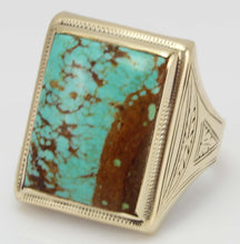 Load image into Gallery viewer, Antique 1920&#39;s Art Deco VERY RARE Natural #8 Mine Nevada Turquoise 10k Solid Yellow Gold Men&#39;s Ring