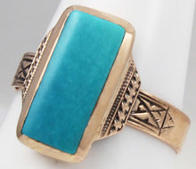 Load image into Gallery viewer, Antique Victorian RARE Natural Persian Turquoise Engraved 14k Solid Rose Gold Ladies Cocktail Ring