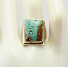 Load image into Gallery viewer, Antique 1920&#39;s Art Deco VERY RARE Natural #8 Mine Nevada Turquoise 10k Solid Yellow Gold Men&#39;s Ring