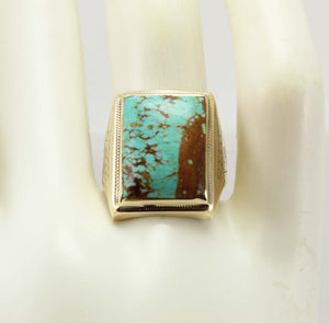 Antique 1920's Art Deco VERY RARE Natural #8 Mine Nevada Turquoise 10k Solid Yellow Gold Men's Ring