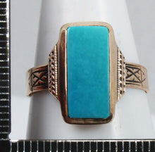 Load image into Gallery viewer, Antique Victorian RARE Natural Persian Turquoise Engraved 14k Solid Rose Gold Ladies Cocktail Ring