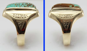 Antique 1920's Art Deco VERY RARE Natural #8 Mine Nevada Turquoise 10k Solid Yellow Gold Men's Ring