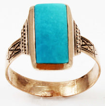 Load image into Gallery viewer, Antique Victorian RARE Natural Persian Turquoise Engraved 14k Solid Rose Gold Ladies Cocktail Ring