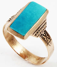 Load image into Gallery viewer, Antique Victorian RARE Natural Persian Turquoise Engraved 14k Solid Rose Gold Ladies Cocktail Ring