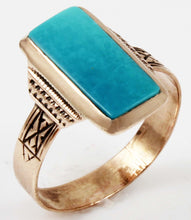 Load image into Gallery viewer, Antique Victorian RARE Natural Persian Turquoise Engraved 14k Solid Rose Gold Ladies Cocktail Ring