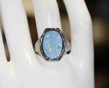 Load image into Gallery viewer, Antique SIGNED BELAIS of NY 1920&#39;s Art Deco Natural RAINBOW Opal 10k Solid White Gold Men&#39;s Ring