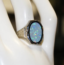 Load image into Gallery viewer, Antique SIGNED BELAIS of NY 1920&#39;s Art Deco Natural RAINBOW Opal 10k Solid White Gold Men&#39;s Ring