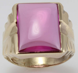 Antique 1920's Art Deco LARGE 12ct Fuchsia Sapphire 10k Solid Yellow Gold Men's Ring