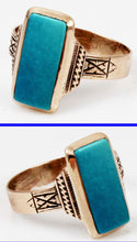 Load image into Gallery viewer, Antique Victorian RARE Natural Persian Turquoise Engraved 14k Solid Rose Gold Ladies Cocktail Ring