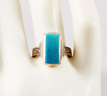 Load image into Gallery viewer, Antique Victorian RARE Natural Persian Turquoise Engraved 14k Solid Rose Gold Ladies Cocktail Ring