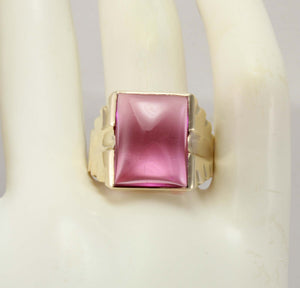 Antique 1920's Art Deco LARGE 12ct Fuchsia Sapphire 10k Solid Yellow Gold Men's Ring