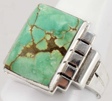 Load image into Gallery viewer, Antique 1920&#39;s Art Deco Ostby &amp; Barton LARGE RARE Natural #8 Mine Nevada Turquoise Silver Men&#39;s Ring