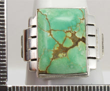 Load image into Gallery viewer, Antique 1920&#39;s Art Deco Ostby &amp; Barton LARGE RARE Natural #8 Mine Nevada Turquoise Silver Men&#39;s Ring