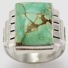 Load image into Gallery viewer, Antique 1920&#39;s Art Deco Ostby &amp; Barton LARGE RARE Natural #8 Mine Nevada Turquoise Silver Men&#39;s Ring