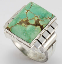 Load image into Gallery viewer, Antique 1920&#39;s Art Deco Ostby &amp; Barton LARGE RARE Natural #8 Mine Nevada Turquoise Silver Men&#39;s Ring