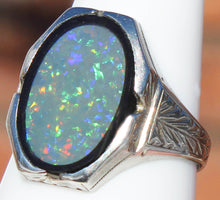 Load image into Gallery viewer, Antique SIGNED BELAIS of NY 1920&#39;s Art Deco Natural RAINBOW Opal 10k Solid White Gold Men&#39;s Ring