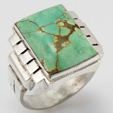 Load image into Gallery viewer, Antique 1920&#39;s Art Deco Ostby &amp; Barton LARGE RARE Natural #8 Mine Nevada Turquoise Silver Men&#39;s Ring