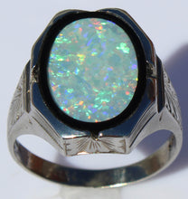 Load image into Gallery viewer, Antique SIGNED BELAIS of NY 1920&#39;s Art Deco Natural RAINBOW Opal 10k Solid White Gold Men&#39;s Ring