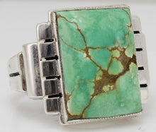 Load image into Gallery viewer, Antique 1920&#39;s Art Deco Ostby &amp; Barton LARGE RARE Natural #8 Mine Nevada Turquoise Silver Men&#39;s Ring