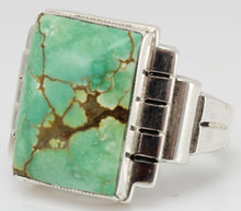 Load image into Gallery viewer, Antique 1920&#39;s Art Deco Ostby &amp; Barton LARGE RARE Natural #8 Mine Nevada Turquoise Silver Men&#39;s Ring