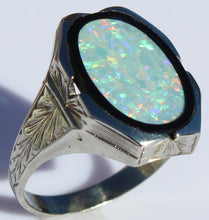 Load image into Gallery viewer, Antique SIGNED BELAIS of NY 1920&#39;s Art Deco Natural RAINBOW Opal 10k Solid White Gold Men&#39;s Ring