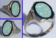 Load image into Gallery viewer, Antique SIGNED BELAIS of NY 1920&#39;s Art Deco Natural RAINBOW Opal 10k Solid White Gold Men&#39;s Ring