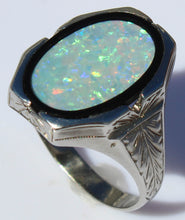 Load image into Gallery viewer, Antique SIGNED BELAIS of NY 1920&#39;s Art Deco Natural RAINBOW Opal 10k Solid White Gold Men&#39;s Ring