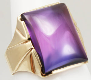 Antique 1920's Art Deco LARGE 12ct Purple Blue/Violet Color Shift Sapphire 10k Solid Gold Men's Ring