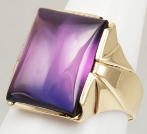 Antique 1920's Art Deco LARGE 12ct Purple Blue/Violet Color Shift Sapphire 10k Solid Gold Men's Ring