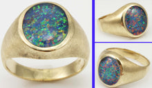 Load image into Gallery viewer, HEAVY Vintage 1940&#39;s BRIGHT TRUE RAINBOW Black Natural Opal 10k Solid Yellow Gold Men&#39;s Ring