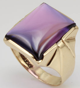 Antique 1920's Art Deco LARGE 12ct Purple Blue/Violet Color Shift Sapphire 10k Solid Gold Men's Ring