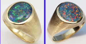 HEAVY Vintage 1940's BRIGHT TRUE RAINBOW Black Natural Opal 10k Solid Yellow Gold Men's Ring