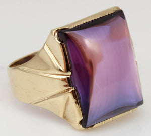 Antique 1920's Art Deco LARGE 12ct Purple Blue/Violet Color Shift Sapphire 10k Solid Gold Men's Ring