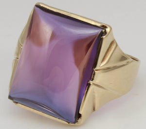 Antique 1920's Art Deco LARGE 12ct Purple Blue/Violet Color Shift Sapphire 10k Solid Gold Men's Ring