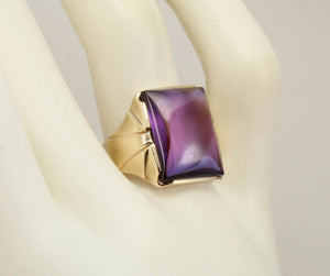 Antique 1920's Art Deco LARGE 12ct Purple Blue/Violet Color Shift Sapphire 10k Solid Gold Men's Ring