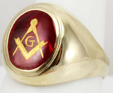 Load image into Gallery viewer, Vintage 1950&#39;s Masonic Hand Etched 6ct Oval Ruby 10k Solid Yellow Gold Men&#39;s Ring