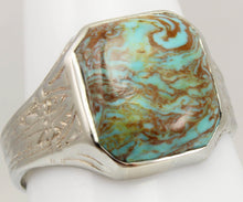 Load image into Gallery viewer, Antique Art Deco Ostby Barton Natural RARE SWIRLING MATRIX Turquoise 10k Solid White Gold Men&#39;s Ring