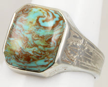 Load image into Gallery viewer, Antique Art Deco Ostby Barton Natural RARE SWIRLING MATRIX Turquoise 10k Solid White Gold Men&#39;s Ring