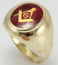 Load image into Gallery viewer, Vintage 1950&#39;s Masonic Hand Etched 6ct Oval Ruby 10k Solid Yellow Gold Men&#39;s Ring