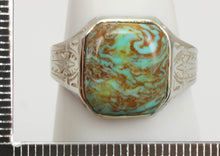 Load image into Gallery viewer, Antique Art Deco Ostby Barton Natural RARE SWIRLING MATRIX Turquoise 10k Solid White Gold Men&#39;s Ring