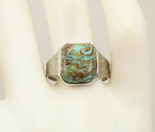 Load image into Gallery viewer, Antique Art Deco Ostby Barton Natural RARE SWIRLING MATRIX Turquoise 10k Solid White Gold Men&#39;s Ring