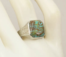 Load image into Gallery viewer, Antique Art Deco Ostby Barton Natural RARE SWIRLING MATRIX Turquoise 10k Solid White Gold Men&#39;s Ring