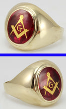 Load image into Gallery viewer, Vintage 1950&#39;s Masonic Hand Etched 6ct Oval Ruby 10k Solid Yellow Gold Men&#39;s Ring