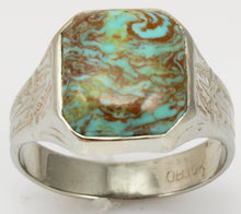 Load image into Gallery viewer, Antique Art Deco Ostby Barton Natural RARE SWIRLING MATRIX Turquoise 10k Solid White Gold Men&#39;s Ring