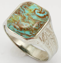 Load image into Gallery viewer, Antique Art Deco Ostby Barton Natural RARE SWIRLING MATRIX Turquoise 10k Solid White Gold Men&#39;s Ring