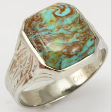 Load image into Gallery viewer, Antique Art Deco Ostby Barton Natural RARE SWIRLING MATRIX Turquoise 10k Solid White Gold Men&#39;s Ring